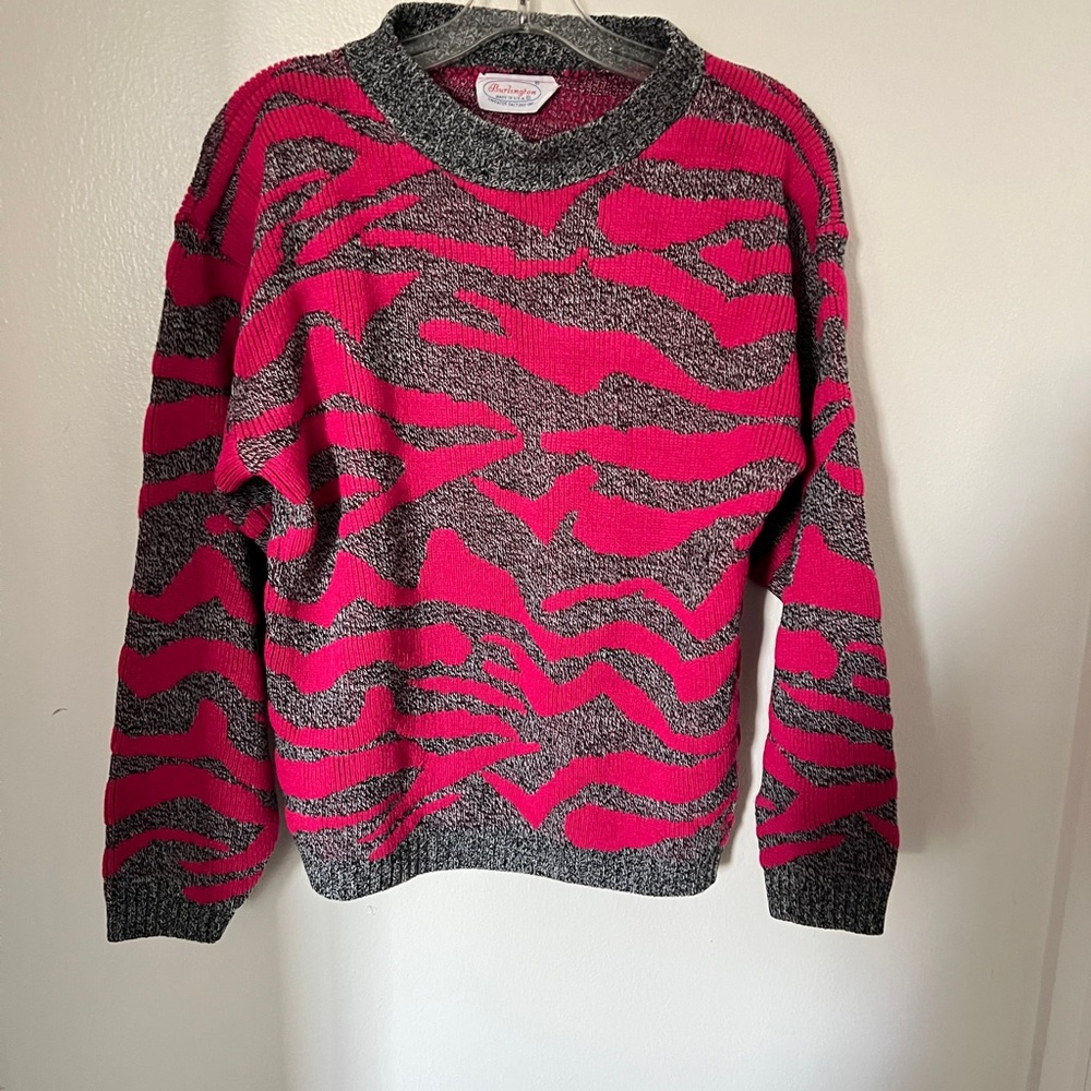 Vintage Pink and Gray Zebra Print Sweater space gray size M